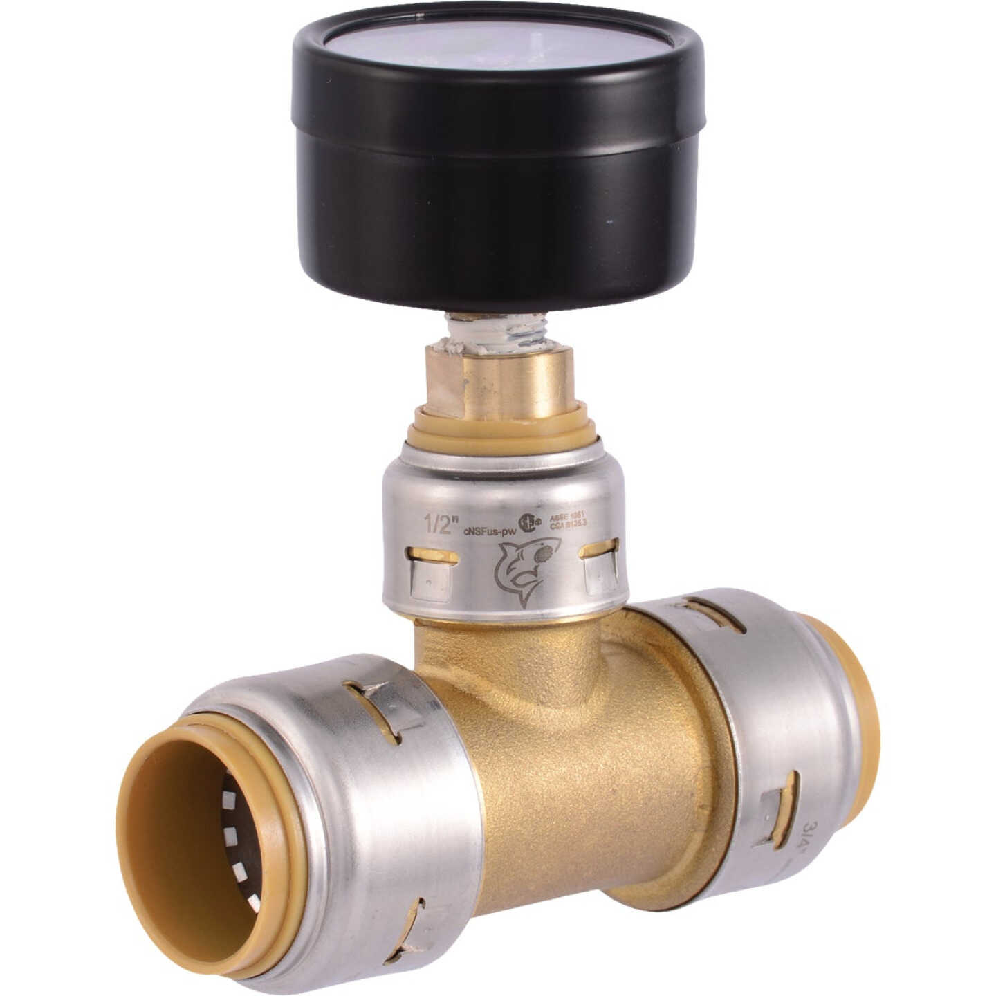 SharkBite 3/4 In. Push-to-Connect Pressure-Gauge Brass Tee Image 3