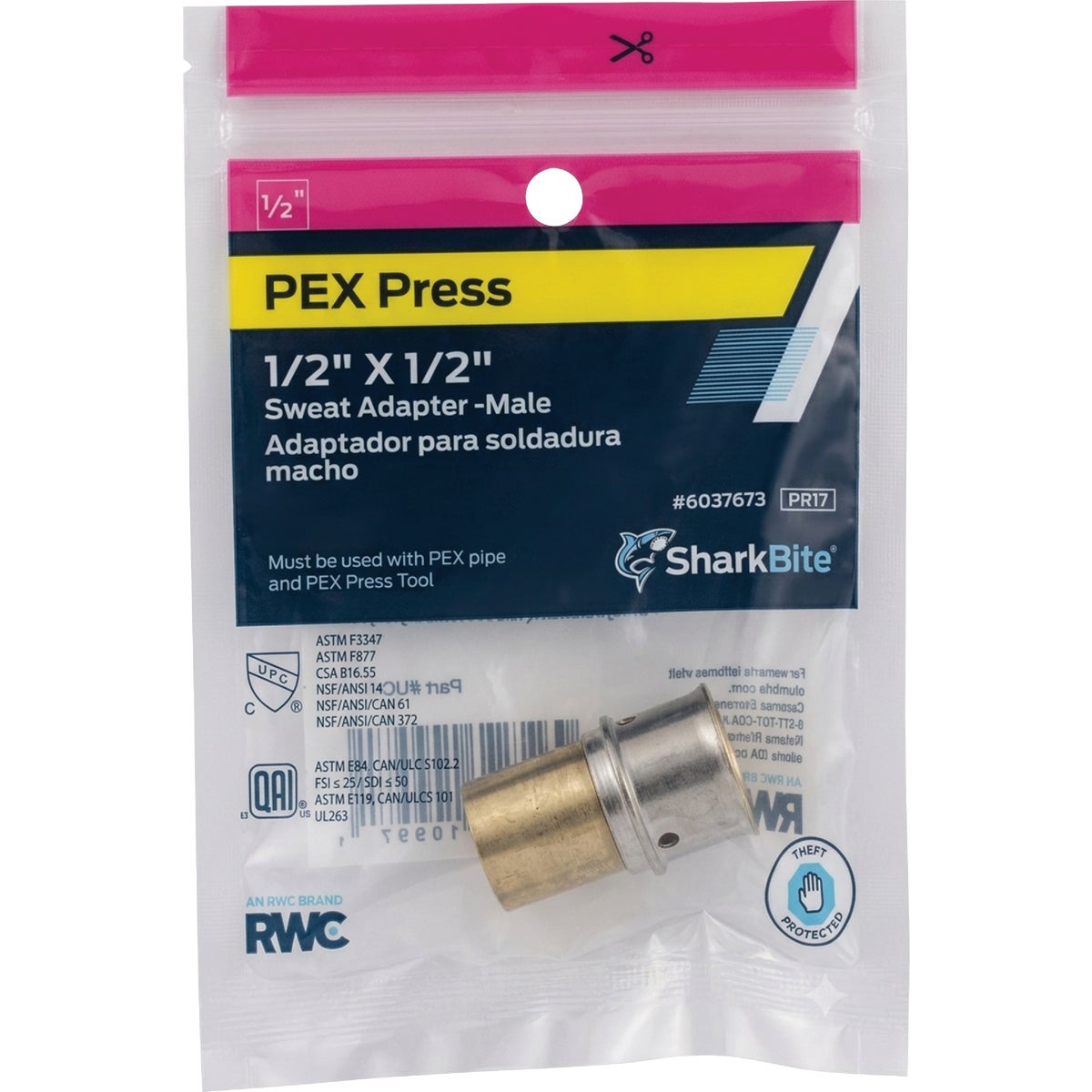 SharkBite 1/2 In. x 1/2 In. Male PEX Press Brass Sweat Adapter Image 2