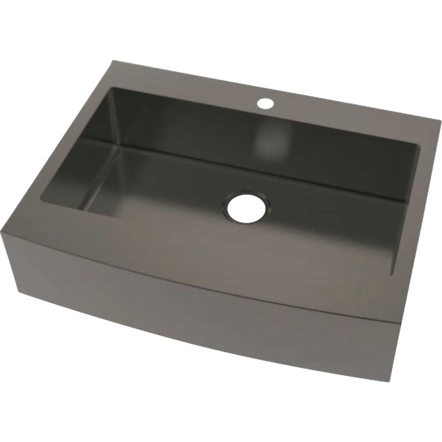 Compass Manufacturing Single Bowl 33 In. x 25 In. x 8 In. Black Stainless Steel Retrofit Dual Mount Curved Front Apron Farm Sink Image 1
