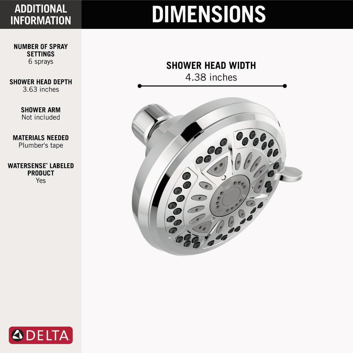 Delta Chrome 6-Spray Shower Head Image 3