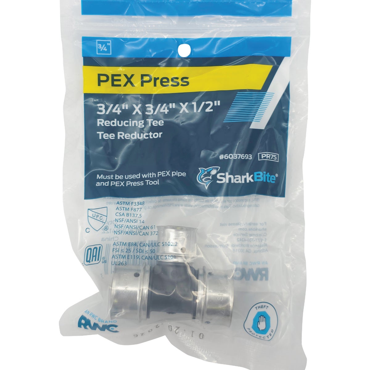 SharkBite 3/4 In.x3/4 In.x1/2 In. PEX Press Poly Tee Image 2