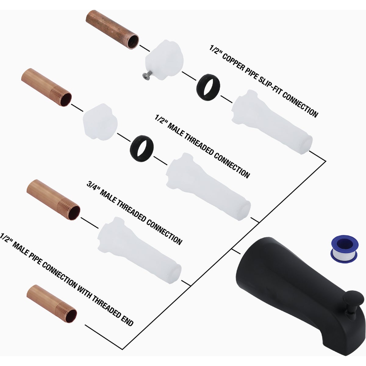 Danco Universal Matte Black Tub Spout with Diverter Image 3