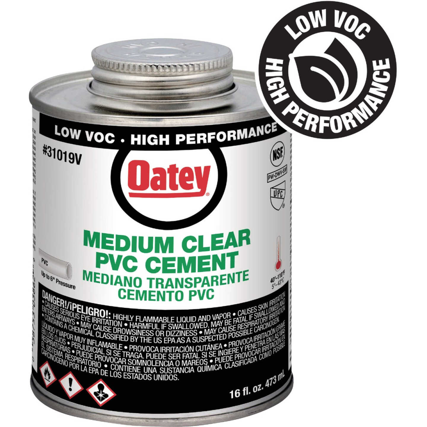 Oatey 16 Oz. Low Voc Medium Bodied Clear PVC Cement Image 1