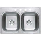 Compass Manufacturing 33 In. x 22 In. x 8 In. Double Bowl Top Mount 22 Ga. Kitchen Sink Image 1