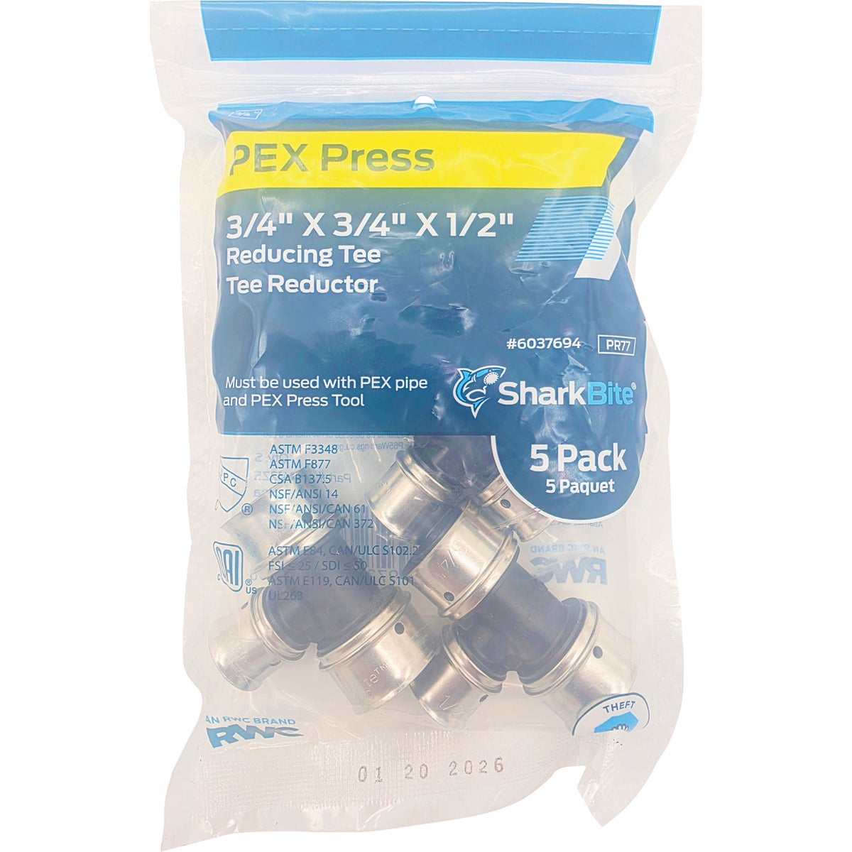 SharkBite 3/4 In.x3/4 In.x1/2 In. PEX Press Poly Tee (5-Pack) Image 2