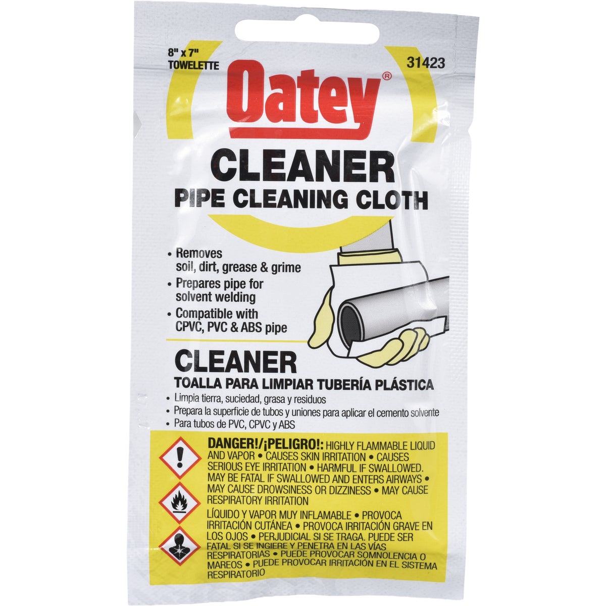 Oatey 8 In. x 7 In. CPVC PVC ABS Pipe Cleaner Cloth Wipe