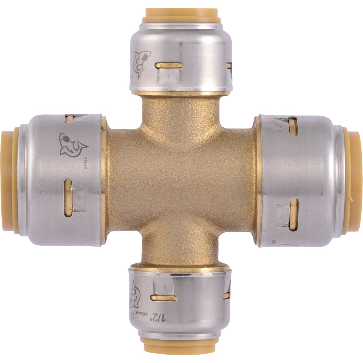 SharkBite 3/4 In. x 3/4 In. x 1/2 In. x 1/2 In. Push-to-Connect Brass Cross Tee Fitting Image 4