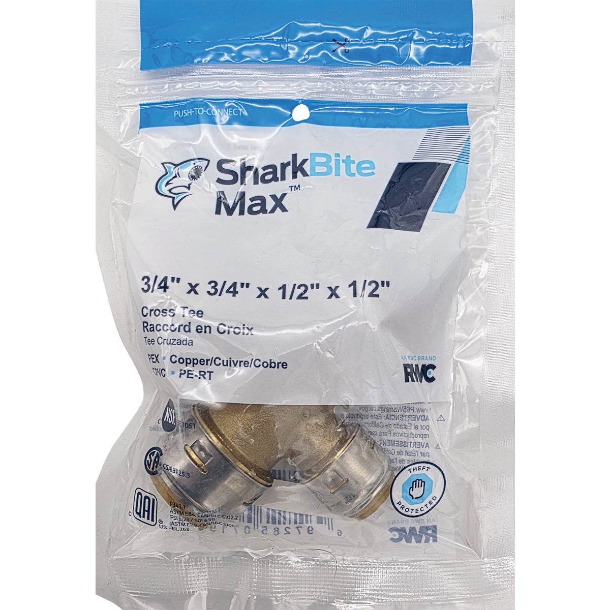 SharkBite 3/4 In. x 3/4 In. x 1/2 In. x 1/2 In. Push-to-Connect Brass Cross Tee Fitting Image 2