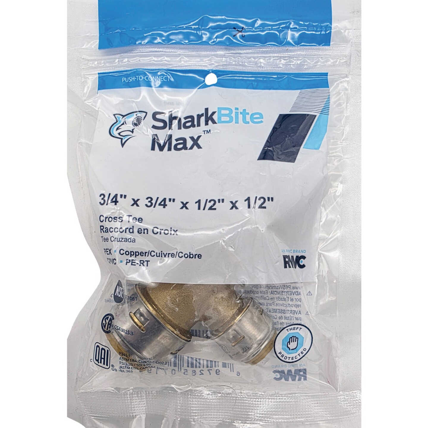 SharkBite 3/4 In. x 3/4 In. x 1/2 In. x 1/2 In. Push-to-Connect Brass Cross Tee Fitting Image 2