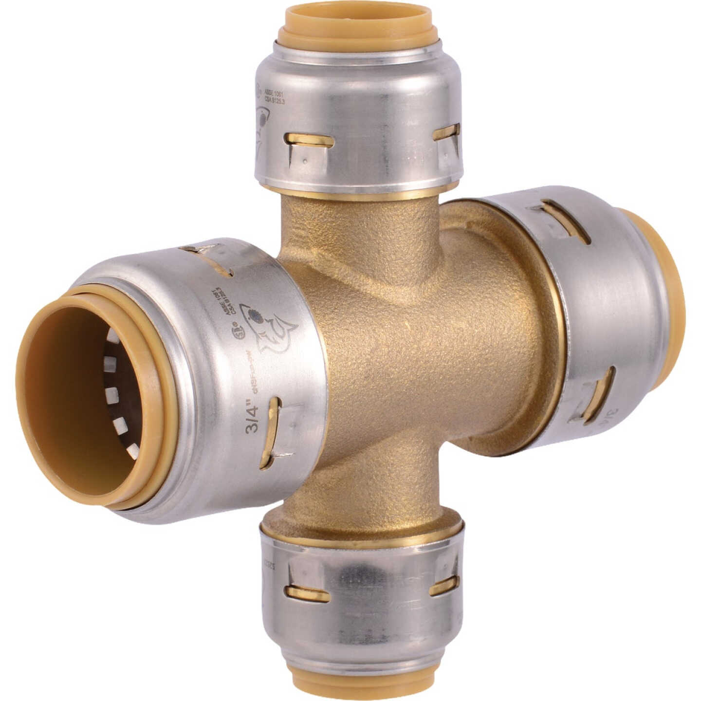 SharkBite 3/4 In. x 3/4 In. x 1/2 In. x 1/2 In. Push-to-Connect Brass Cross Tee Fitting Image 1
