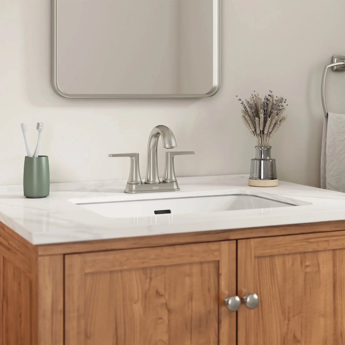 American Standard Becklow Brushed Nickel 2-Handle Lever 4 In. Centerset Hi-Arc Bathroom Faucet with Push Drain Image 2