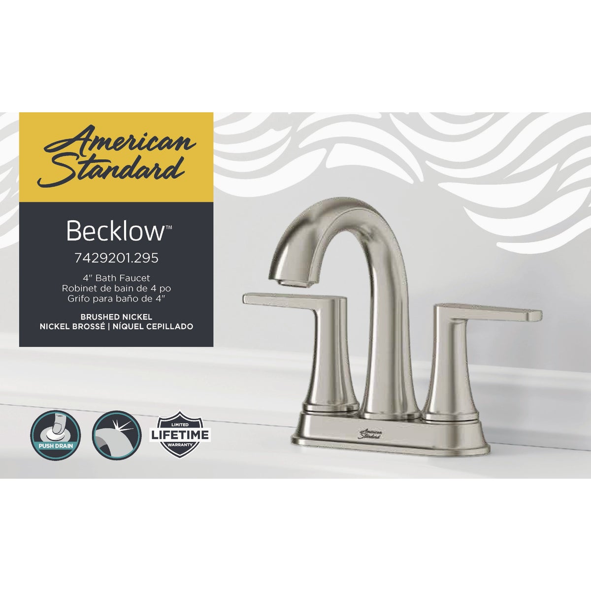 American Standard Becklow Brushed Nickel 2-Handle Lever 4 In. Centerset Hi-Arc Bathroom Faucet with Push Drain Image 6