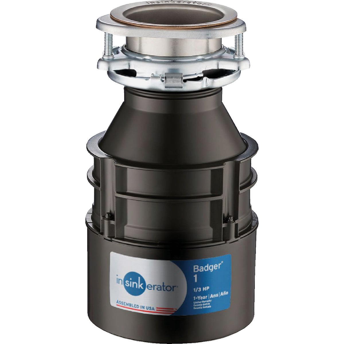 Insinkerator 1/3 HP Badger 1 Garbage Disposer with Power Cord, 1 Year Warranty