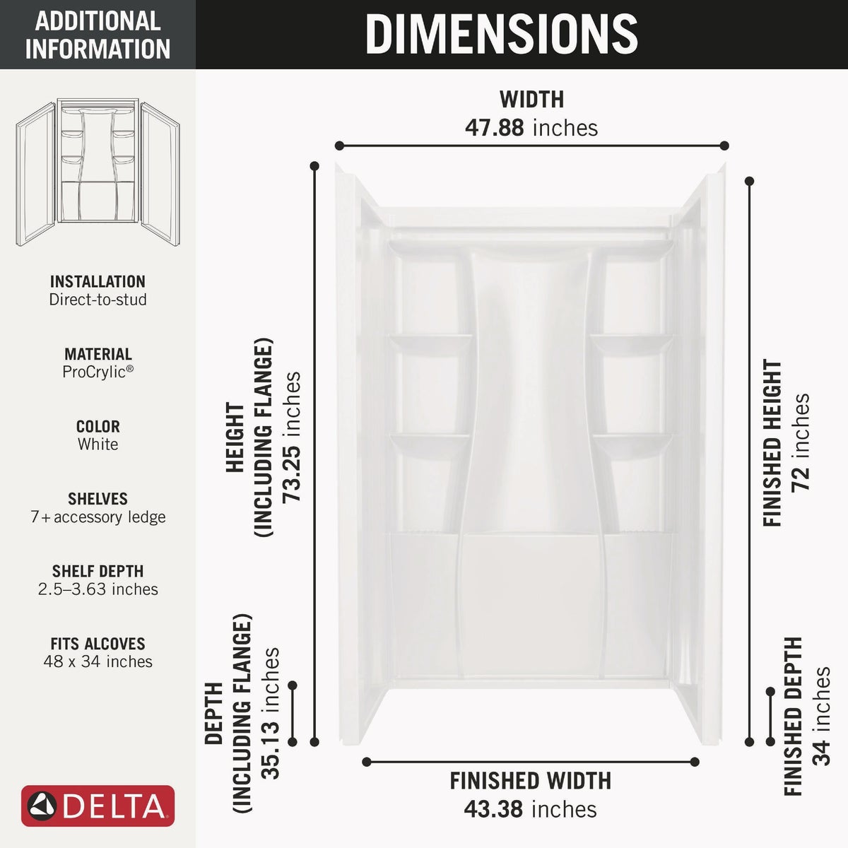 Delta Gloss White Classic 500 Shower Wall Set Image 3