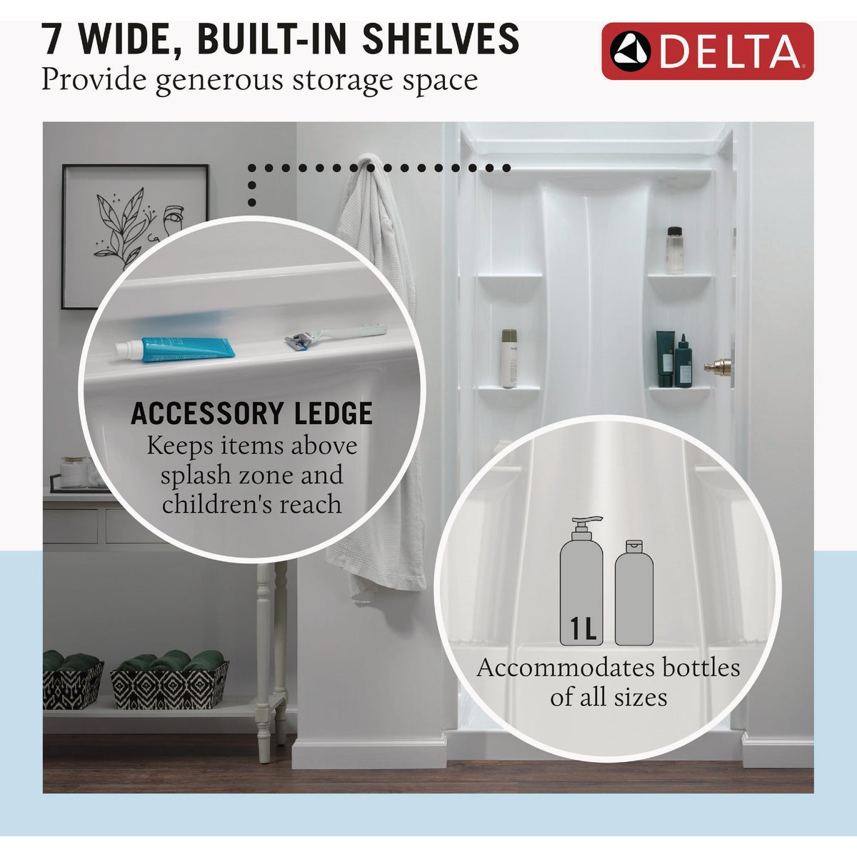 Delta Gloss White Classic 500 Shower Wall Set Image 2