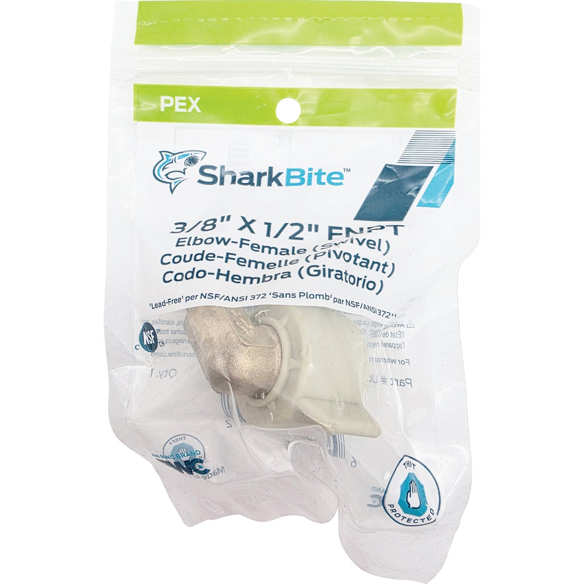 SharkBite 3/8 In. Barb x 1/2 In. NPSM 90 Deg. Brass Swivel 1/4 Bend PEX Elbow Image 2