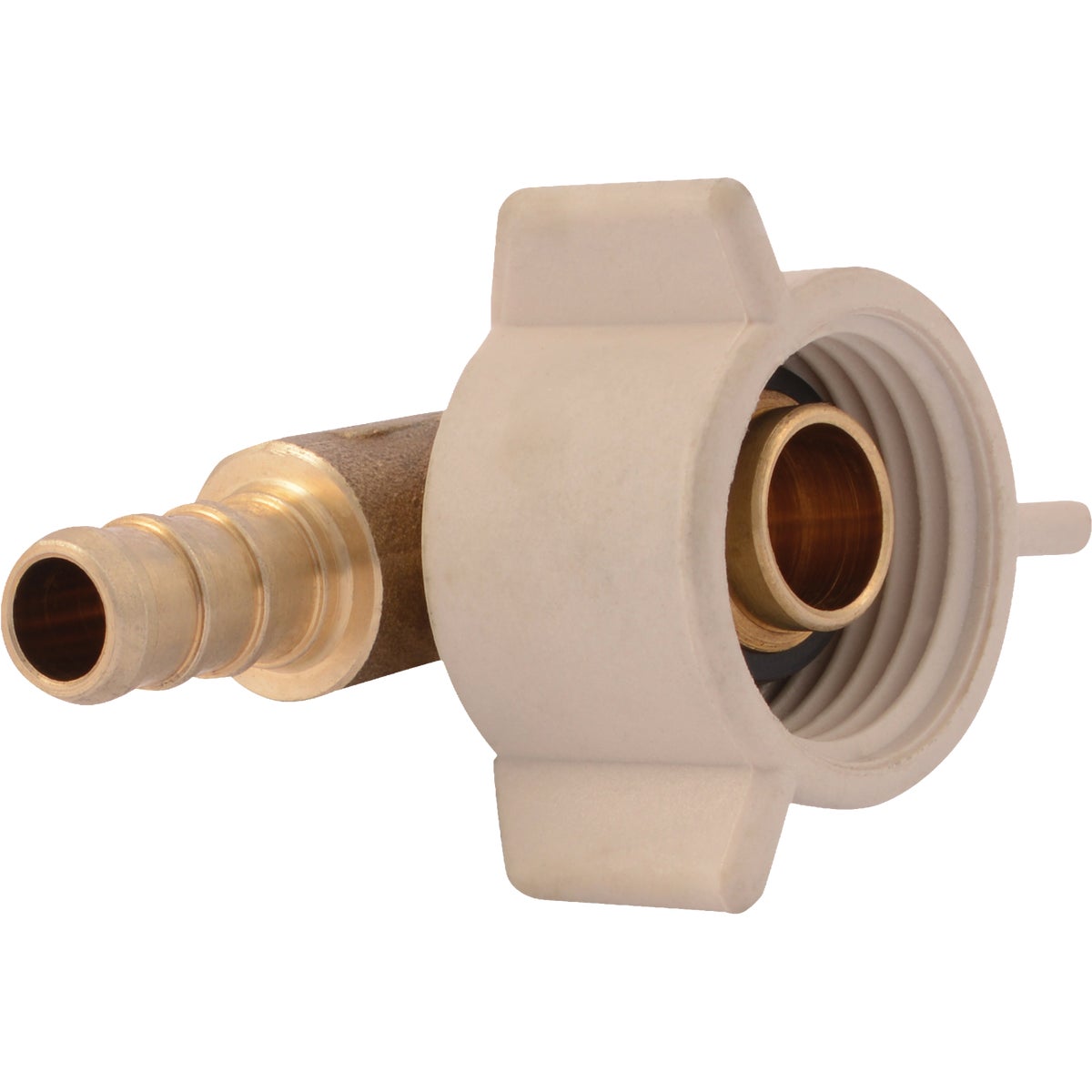 SharkBite 3/8 In. Barb x 1/2 In. NPSM 90 Deg. Brass Swivel 1/4 Bend PEX Elbow