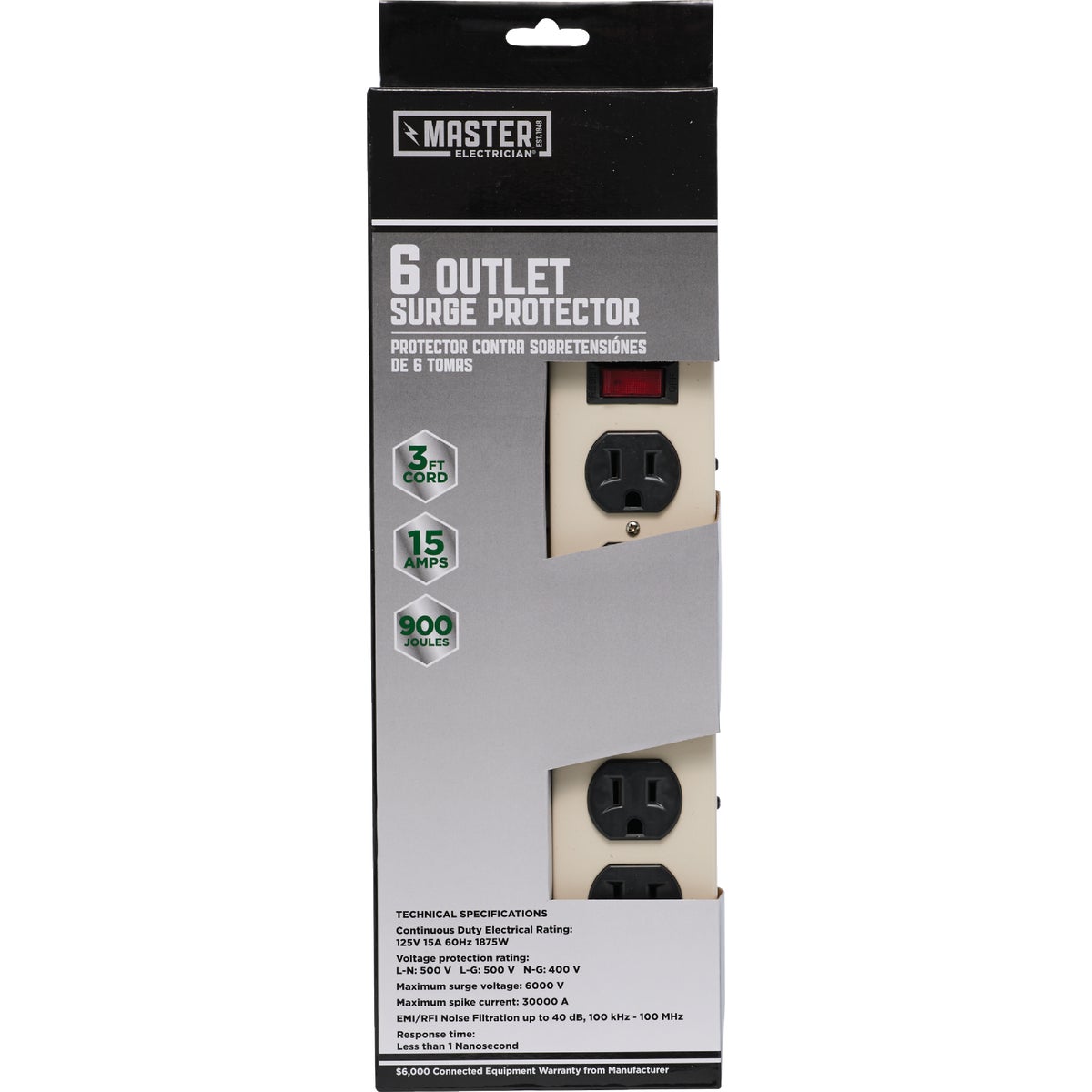 Do it Best 6-Outlet 750J Gray Metal Surge Protector Strip with 3 Ft. Cord