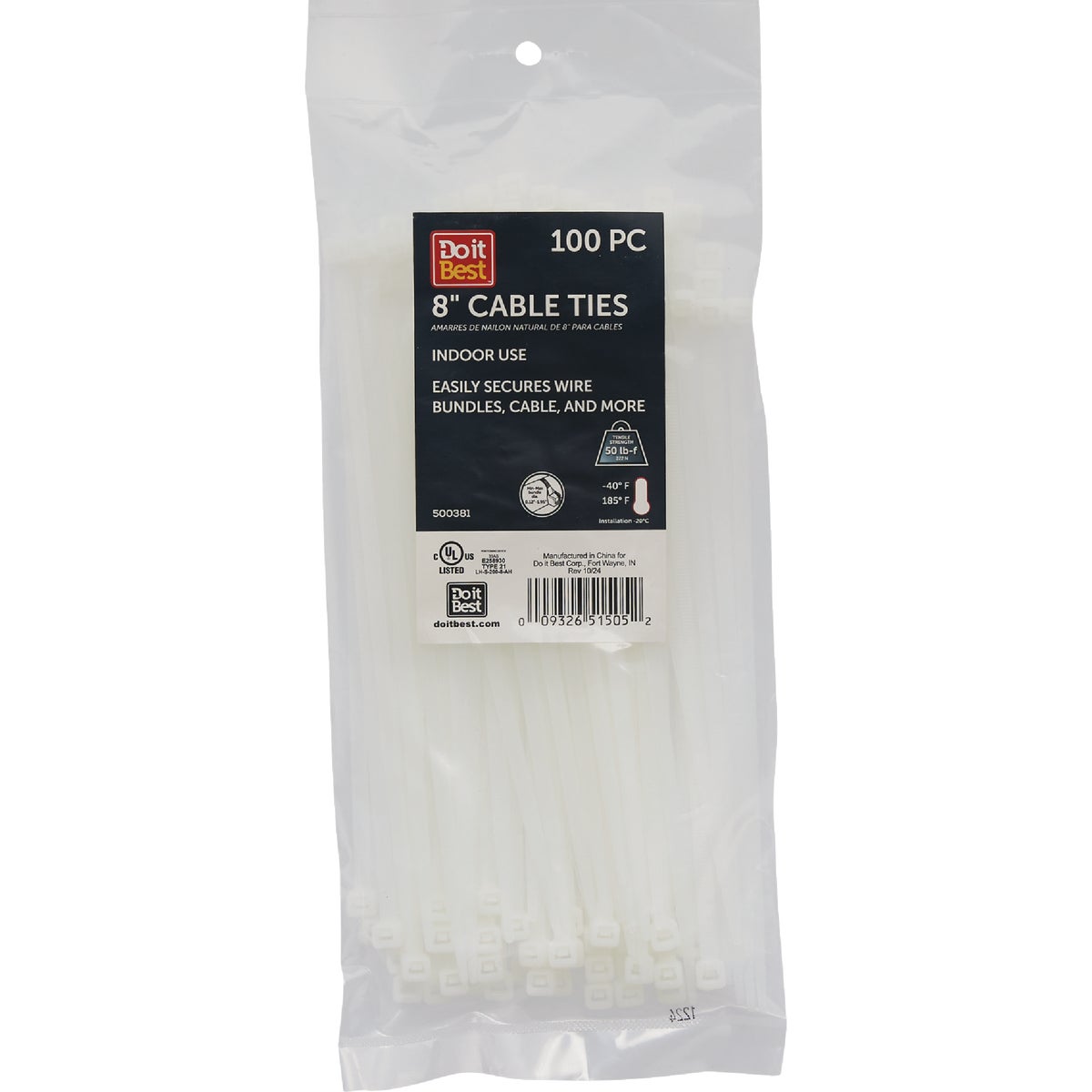 Do it Best 8 In. x 0.189 In. Natural Color Molded Nylon Cable Tie (100-Pack)