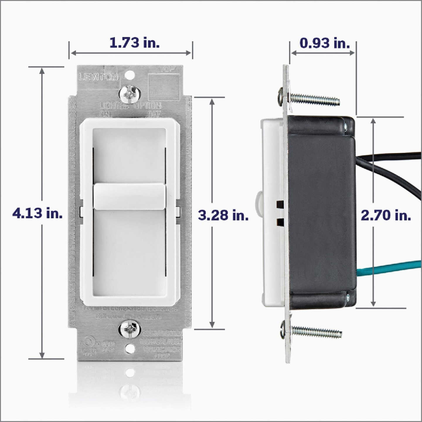 Leviton Decora SureSlide Incandescent/Halogen/LED White Slide Dimmer Switch Image 6