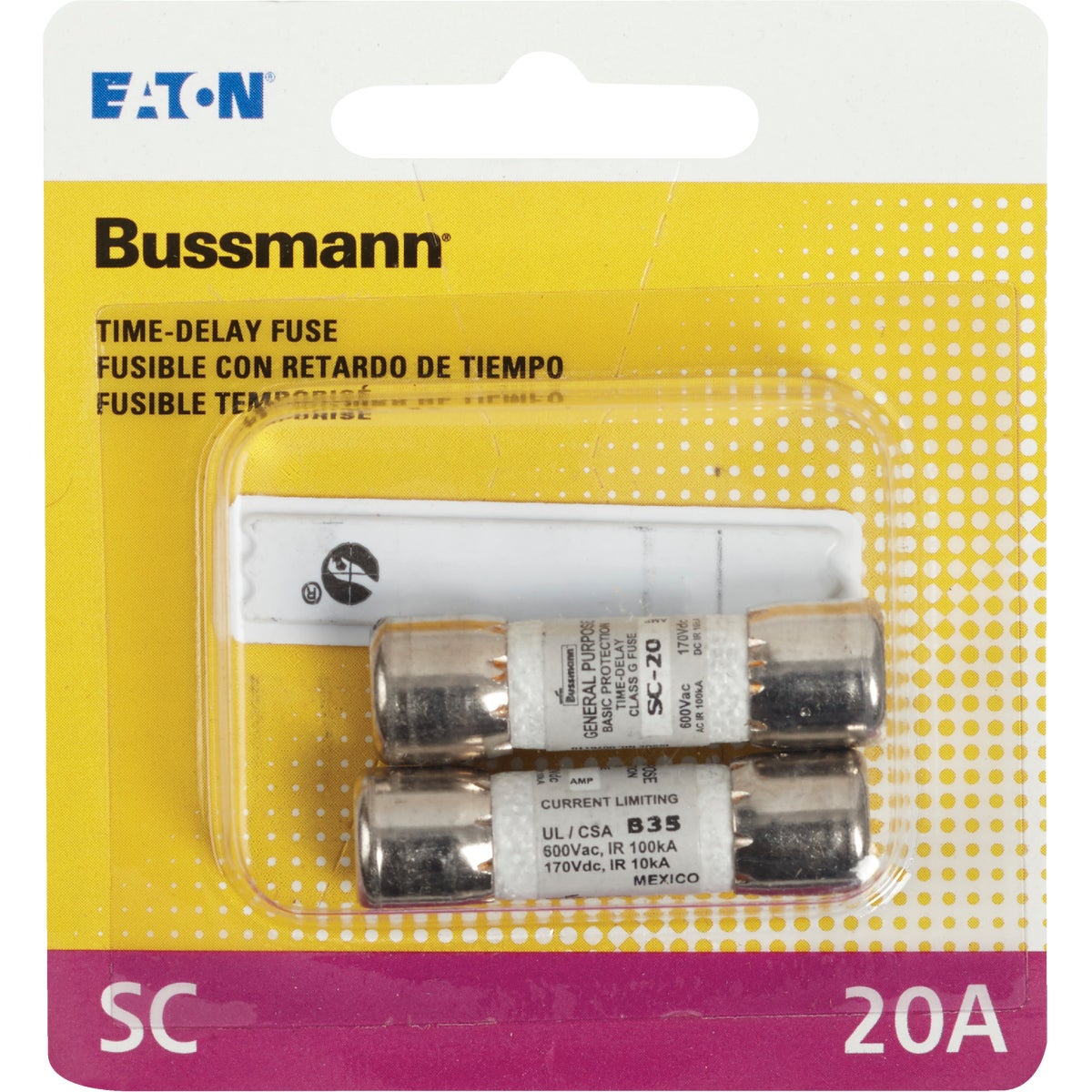 Bussmann 20A Midget Cartridge Time Delay Cartridge Fuse (2-Pack) Image 2