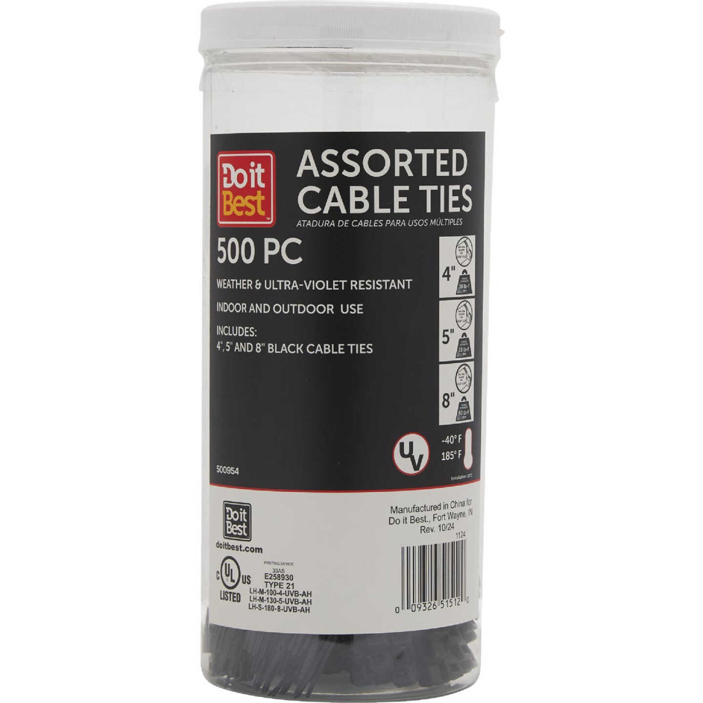 Do it Best Weather Resistant Self-Locking Molded Nylon Black Cable Tie Assortment (500-Piece) Image 1