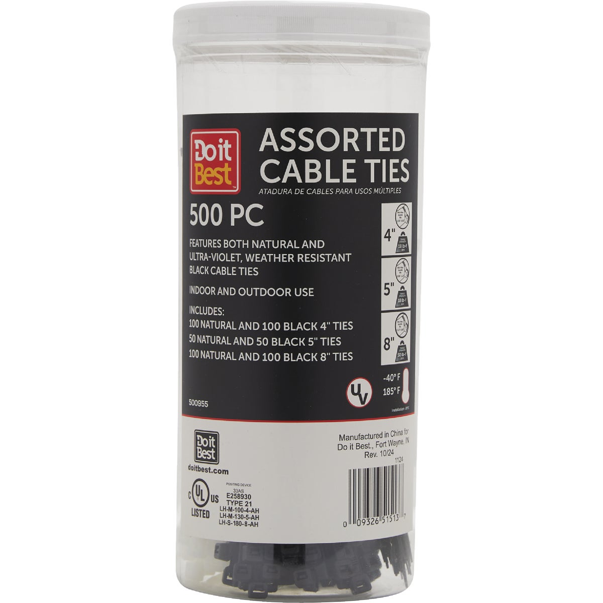 Do it Best Self-Locking Molded Nylon Black & Natural Cable Tie Assortment (500-Piece) Image 1