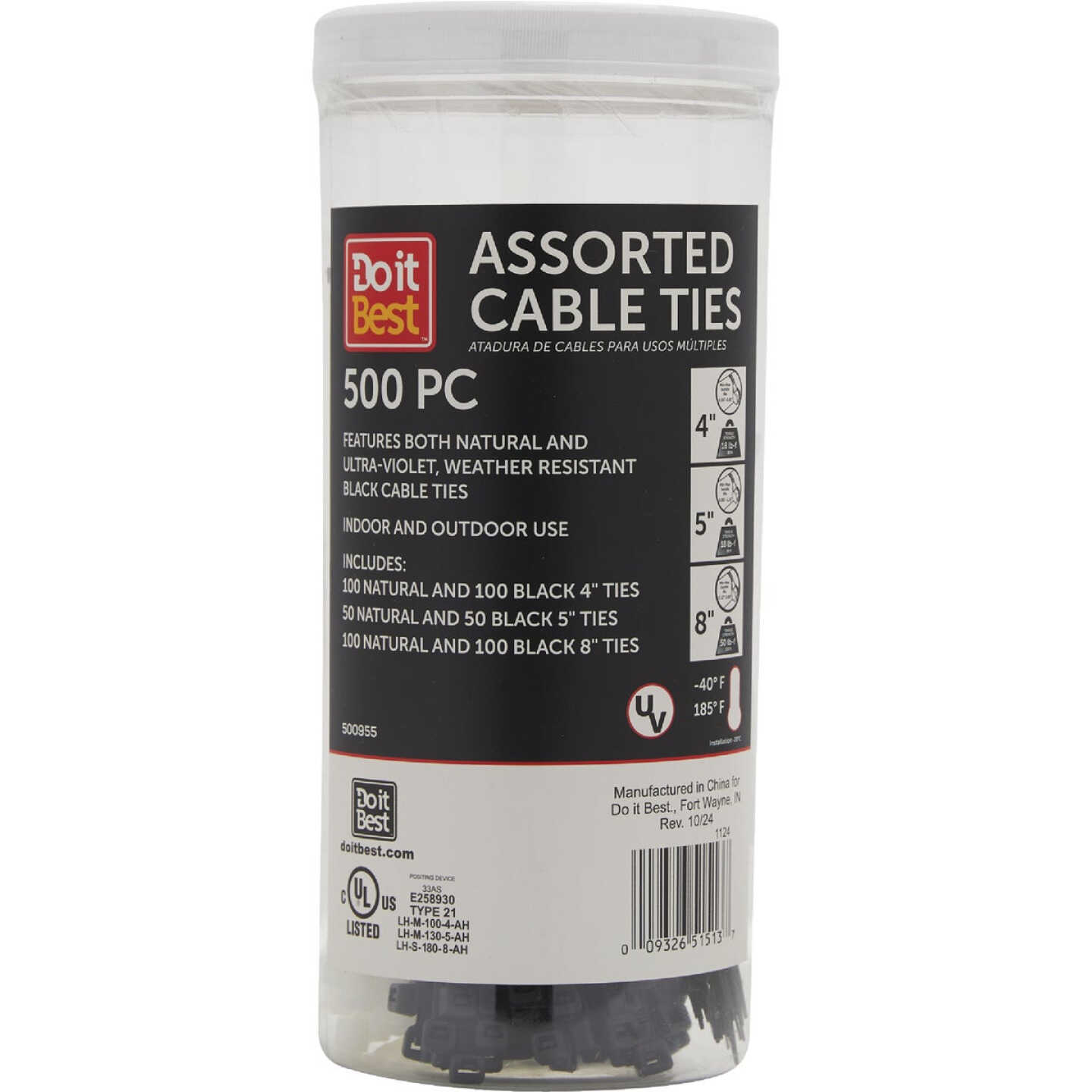 Do it Best Self-Locking Molded Nylon Black & Natural Cable Tie Assortment (500-Piece) Image 1