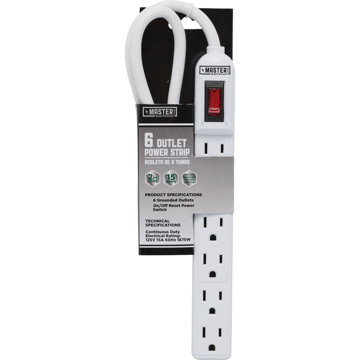 Do it Best 6-Outlet White Power Strip with 2 Ft. Cord