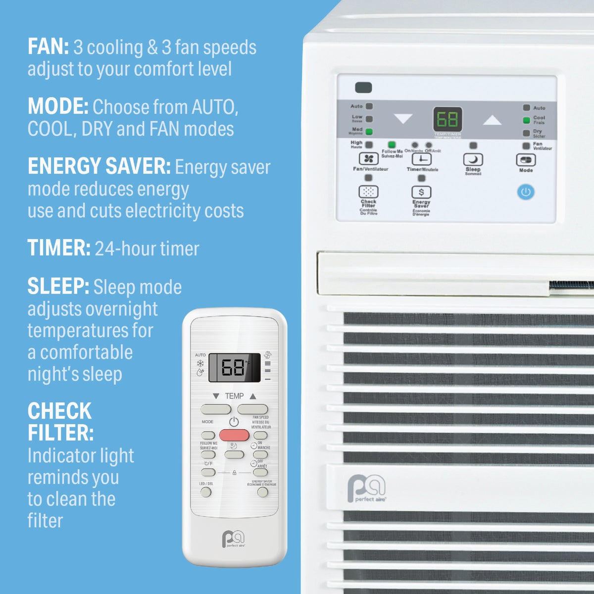 Perfect Aire 10,000 BTU 450 Sq. Ft. Thru-The-Wall Air Conditioner with Remote Control Image 3