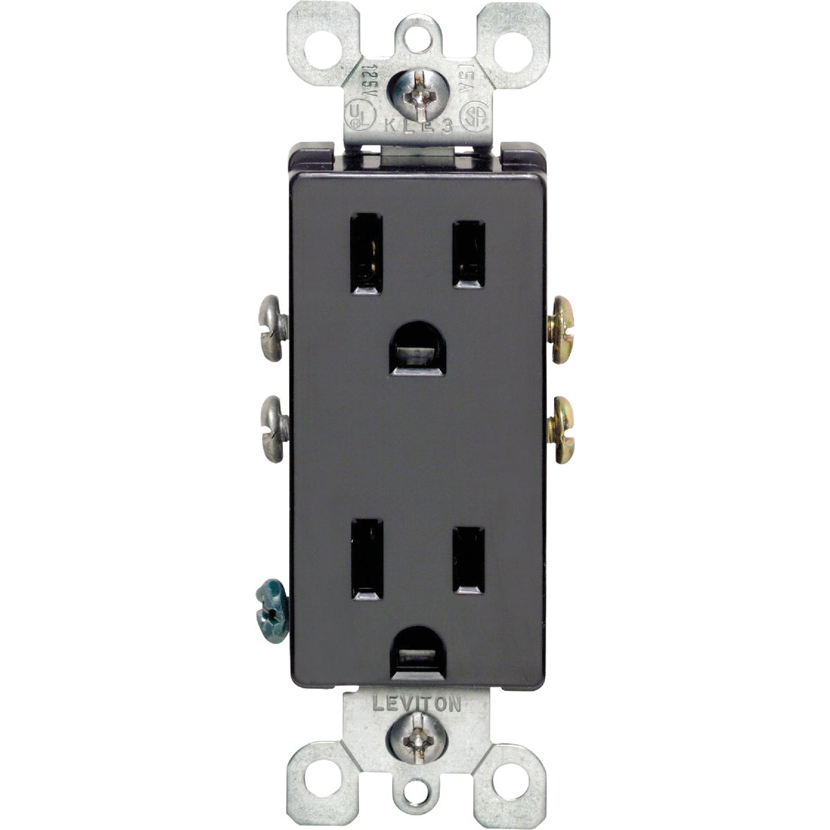 Leviton Decora 15A Black Residential Grade 5-15R Duplex Outlet Image 1