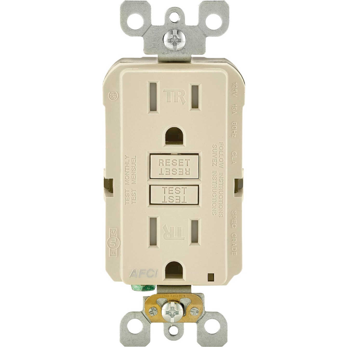 Leviton SmartLockPro 15A Light Almond 5-15R AFCI Outlet Image 1