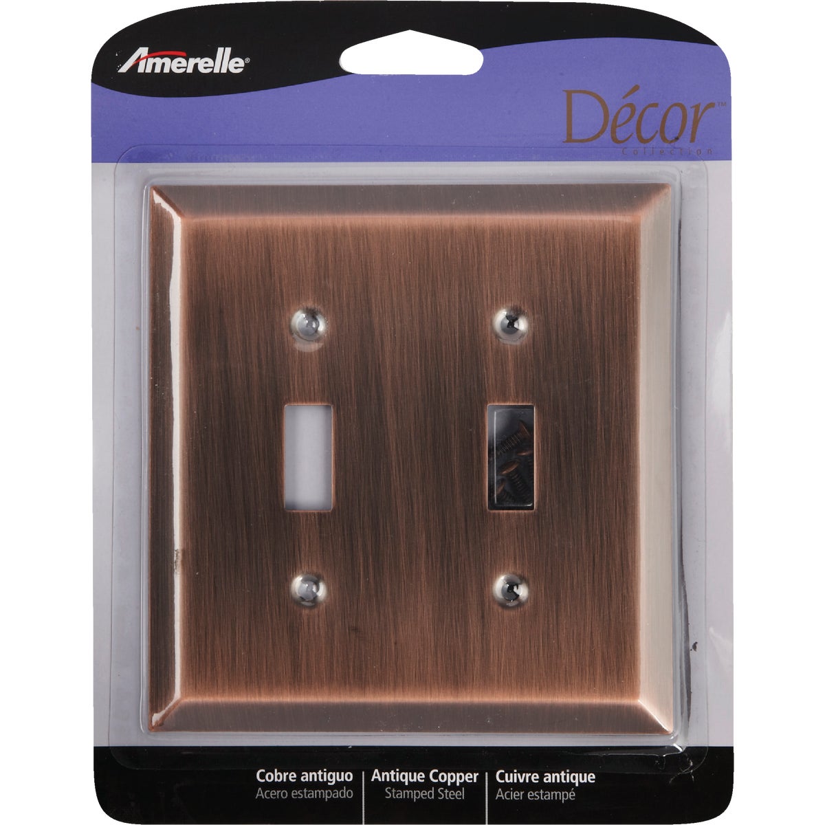 Amerelle 2-Gang Stamped Steel Toggle Switch Wall Plate, Antique Copper Image 1