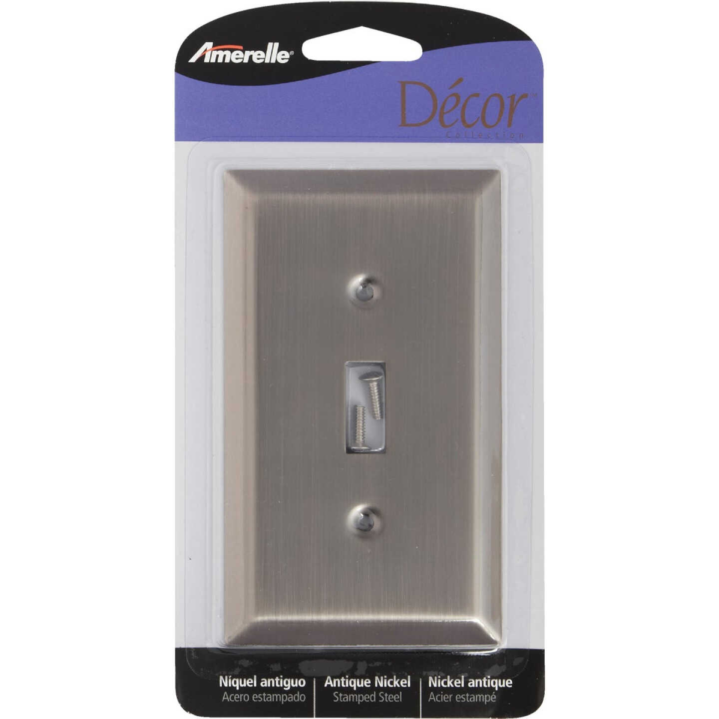 Amerelle 1-Gang Stamped Steel Toggle Switch Wall Plate, Antique Nickel Image 1