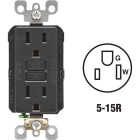 Leviton SmartlockPro Self-Test 15A Black Residential Grade Rounded Corner 5-15R GFCI Outlet Image 1