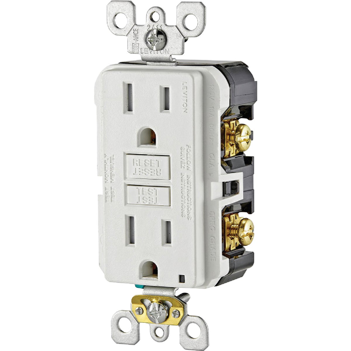 Leviton SmartlockPro Self-Test 15A White Residential Grade Tamper Resistant 5-15R Slim GFCI Duplex Outlet Image 7