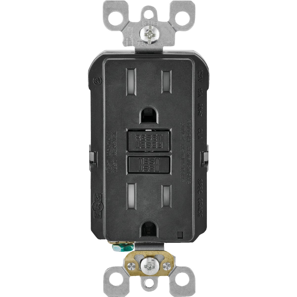 Leviton SmartlockPro Self-Test 15A Black Residential Grade Tamper Resistant 5-15R GFCI Outlet Image 2