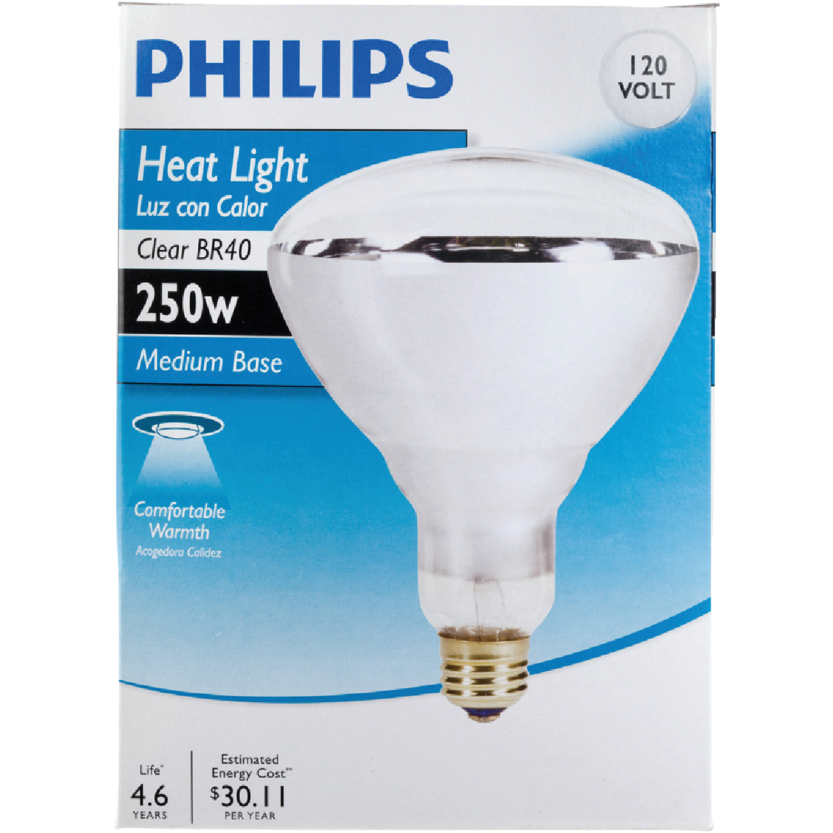 Philips 250W Clear Medium BR40 Incandescent Heat Light Bulb Image 2