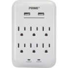 Prime Wire & Cable 6 Power & 2 USB White Wall Charger Image 1