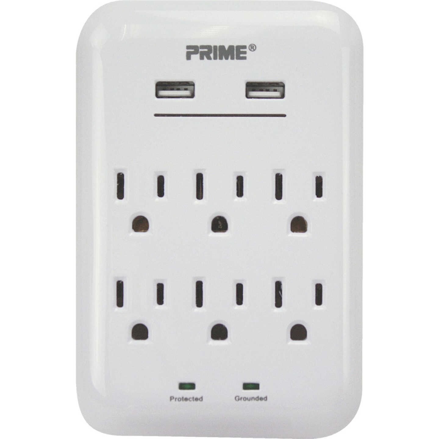 Prime Wire & Cable 6 Power & 2 USB White Wall Charger Image 1