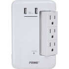 Prime Wire & Cable 6 Power & 2 USB White Rotating Surge Tap USB Charger Image 1