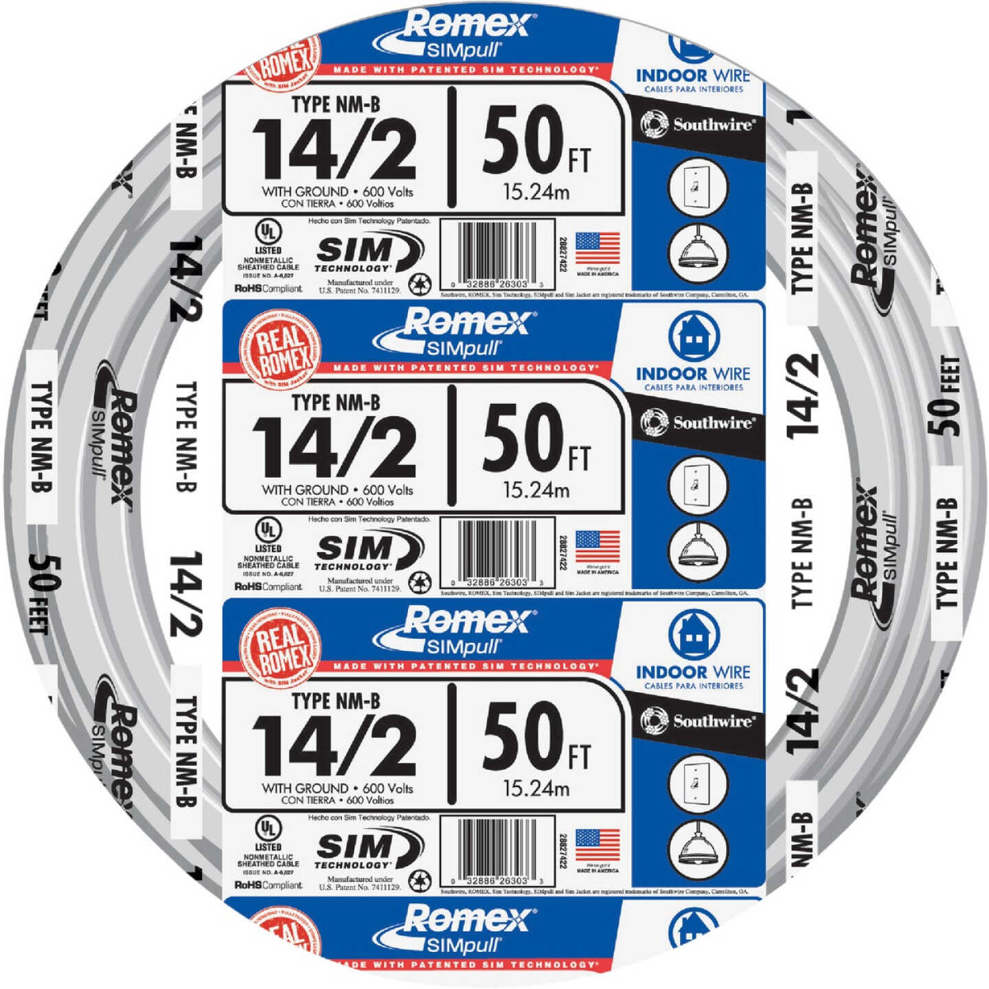 Romex 50 Ft. 14/2 Solid White NMW/G Electrical Wire Image 1