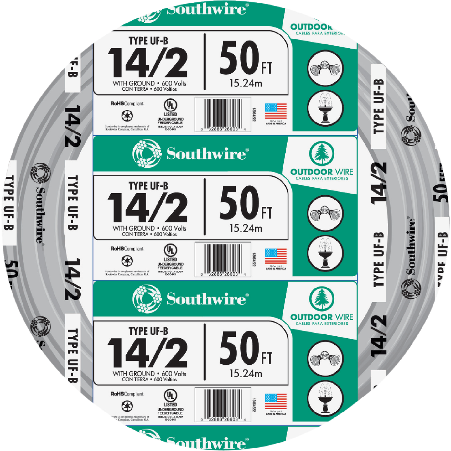 Southwire 50 Ft. 14 AWG 2-Conductor UFW/G Electrical Wire Image 1