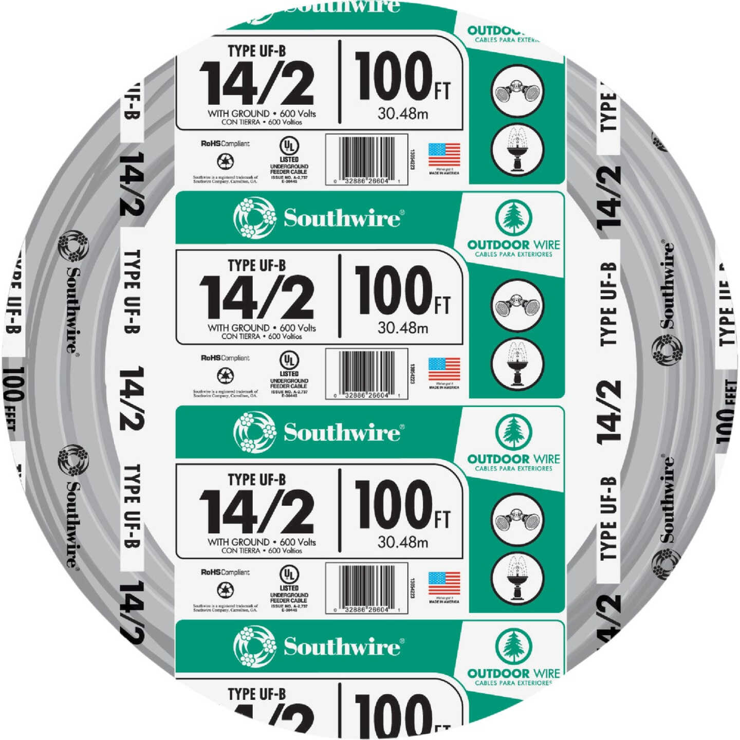 Southwire 100 Ft. 14 AWG 2-Conductor UFW/G Electrical Wire Image 1