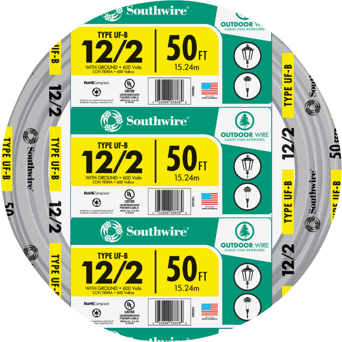 Southwire 50 Ft. 12 AWG 2-Conductor UFW/G Electrical Wire Image 1