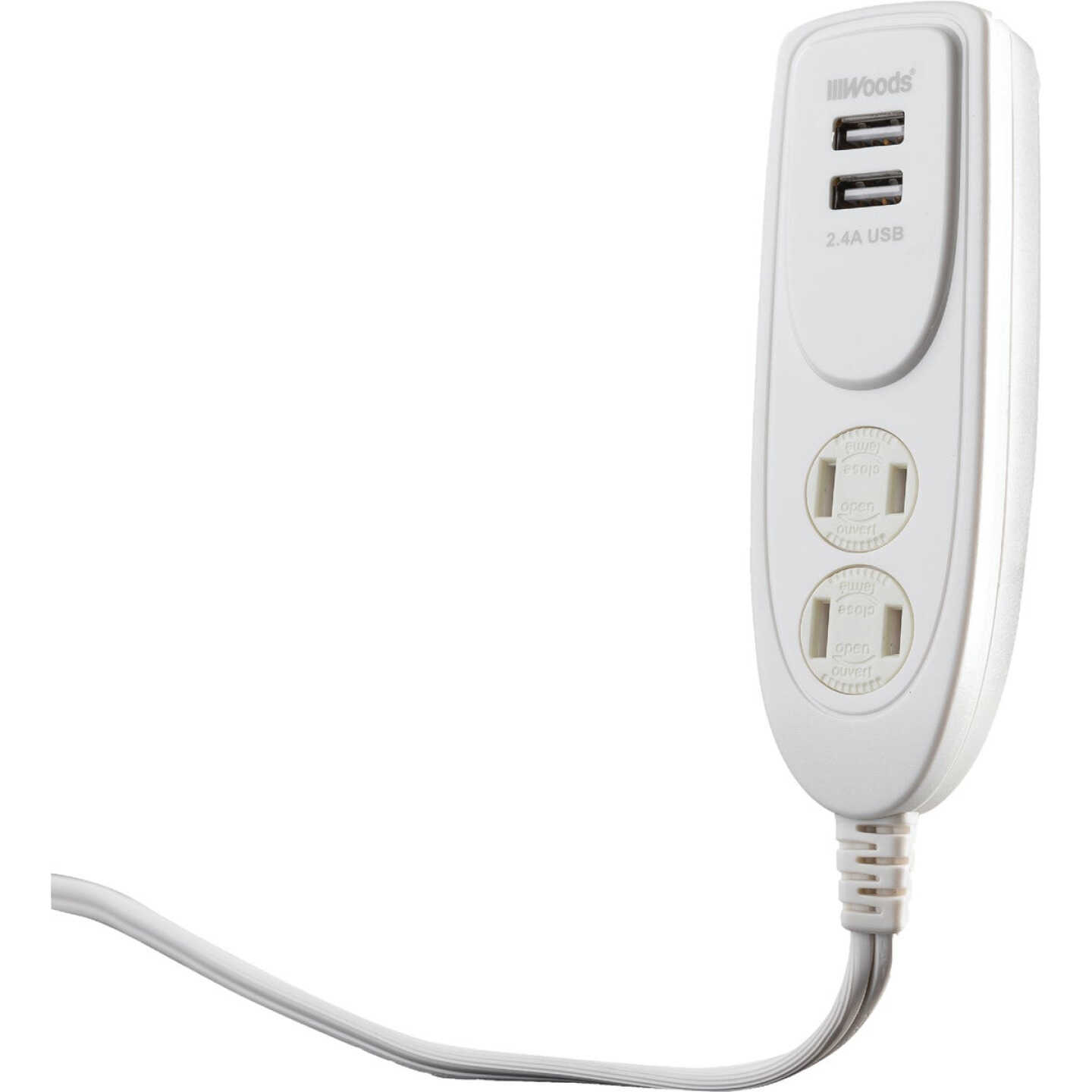 Woods 2 Power & 2 USB White Desktop USB Charger Image 1