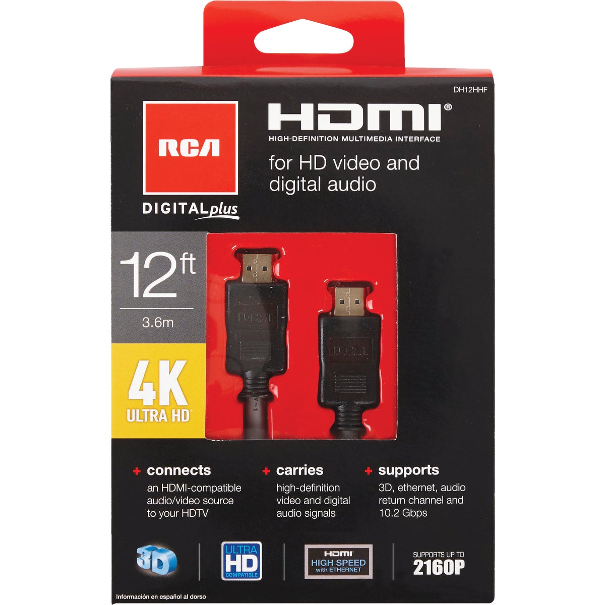 RCA 12 Ft. Black 4K Ultra HD Digital Plus HDMI Cable Image 2
