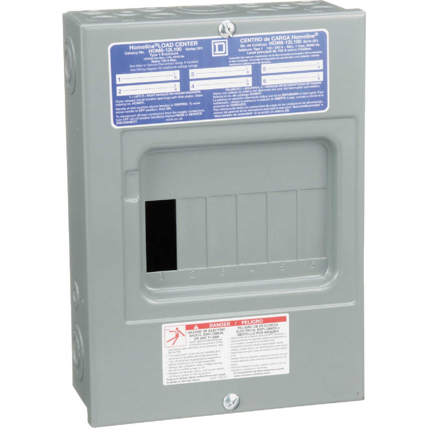 Square D Homeline 100A 6-Space 12-Circuit Indoor Main Lug Surface Mount Load Center Image 1