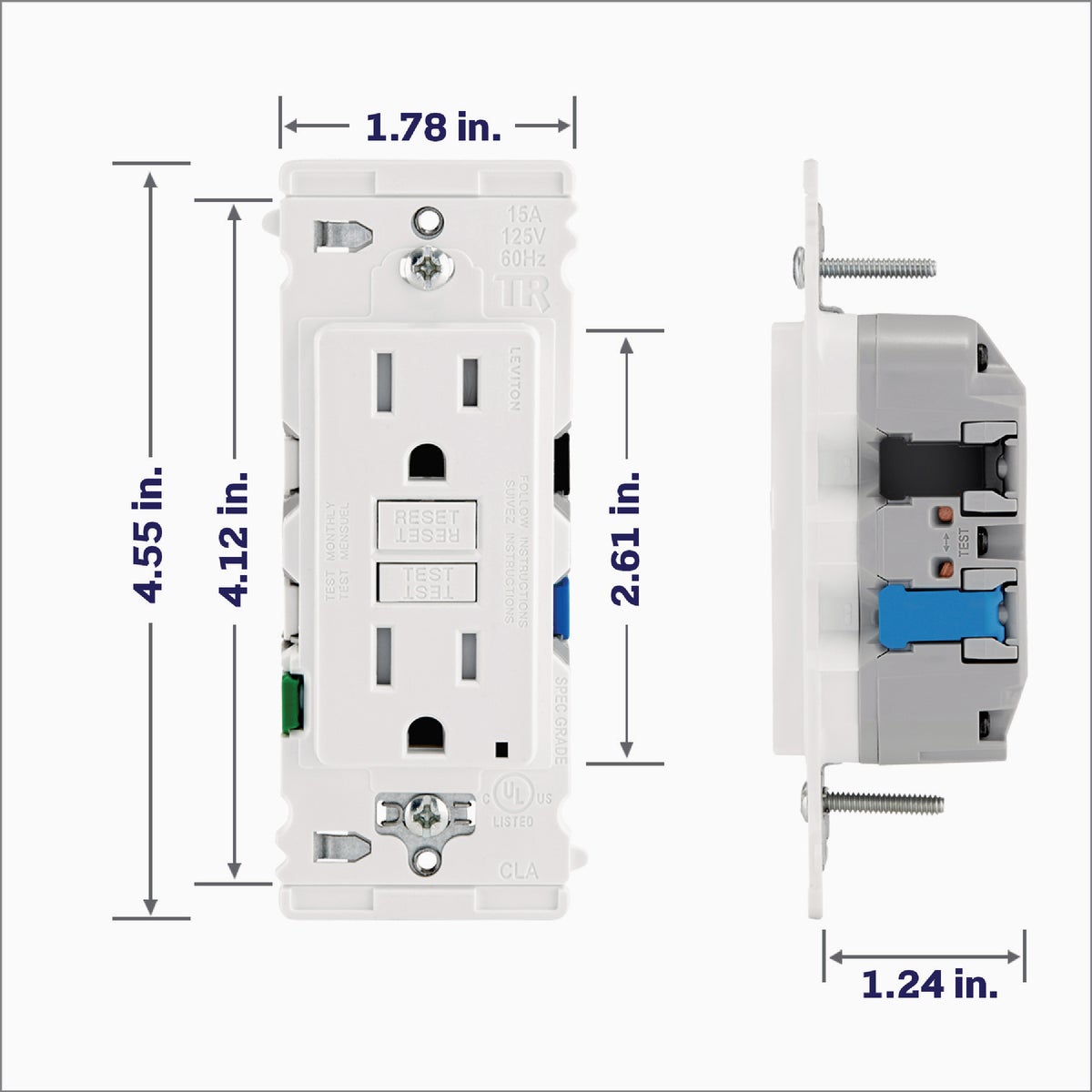 Leviton Lever Edge Self-Test 15A White Tamper-Resistant GFCI Duplex Outlet Image 5