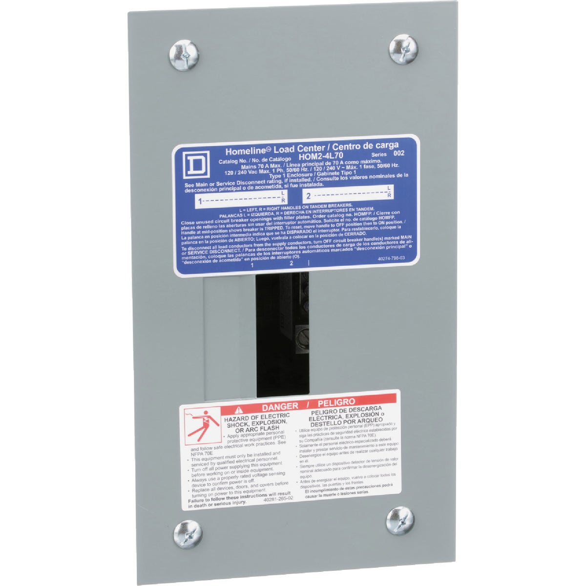Square D Homeline 70A 2-Space 4-Circuit Indoor Main Lug Flush Mount Load Center Image 1